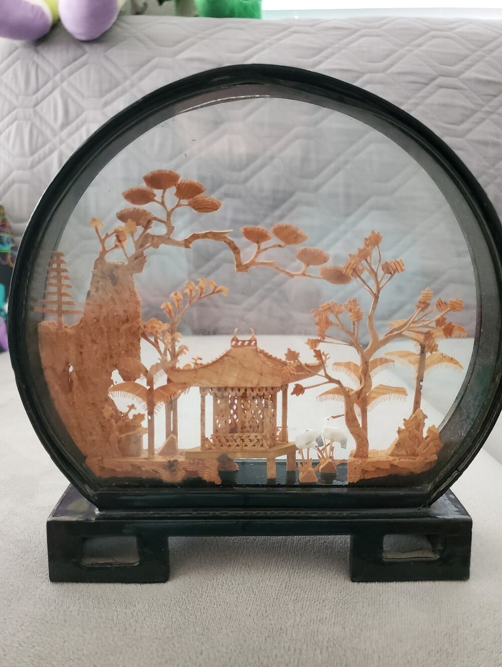 Vintage Intricate Chinese Cork Carving Shadow Box Diorama